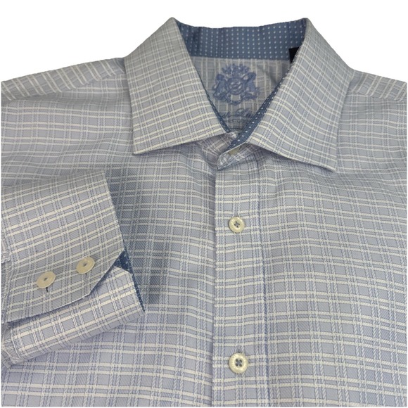 English Laundry Men's Blue Check Button‎ Down Shirt Contrasting Trim 18 34/35 - Picture 1 of 8